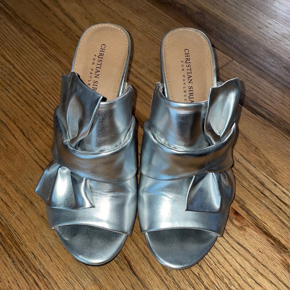 Christian Siriano Silver Metallic Slip-On Block Heela Size 7